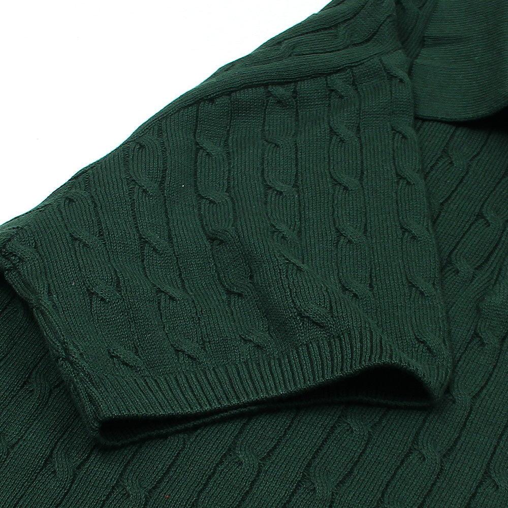 Clas Clothing Premium Cotton Cable Knit Button Polo Shirt Dark Green