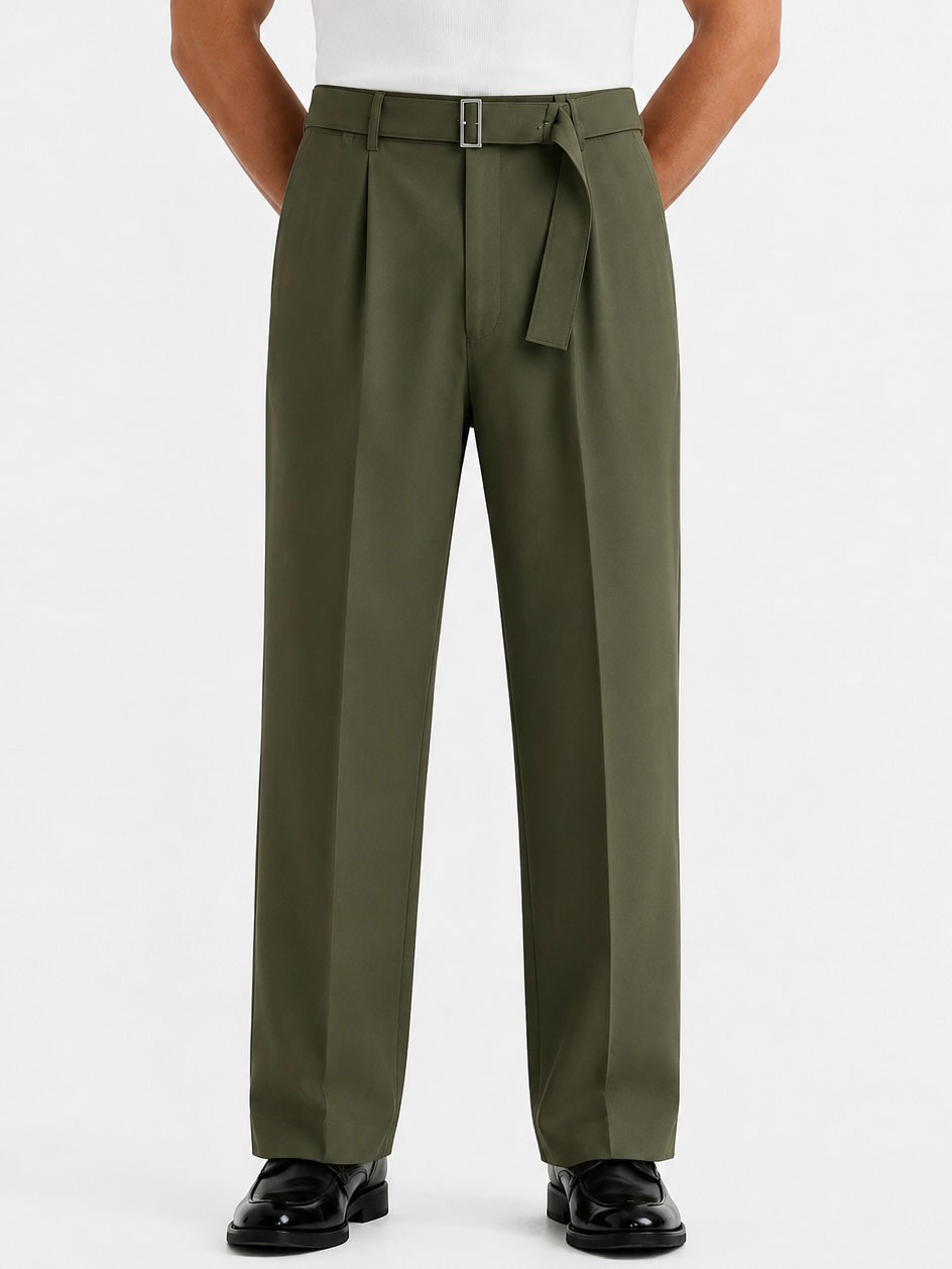 Olive Pleated Trouser