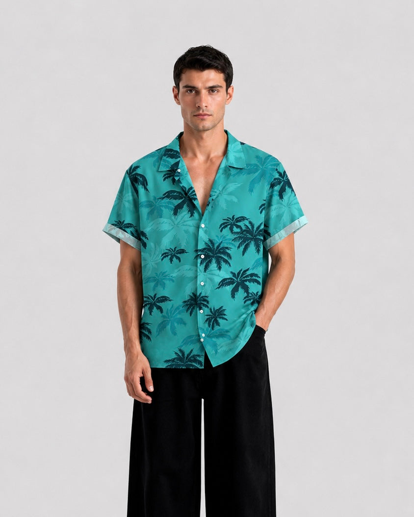 Blue Palm Print Shirt